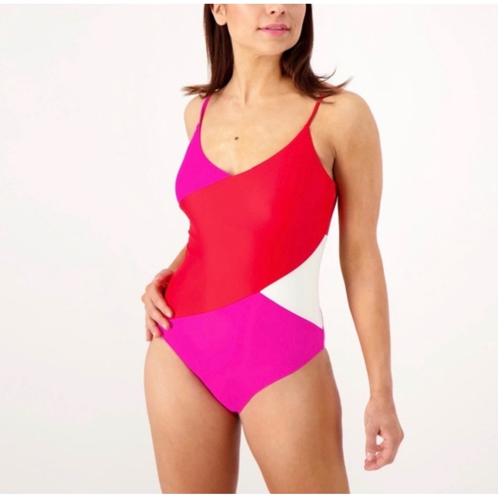 Summersalt The Marina One-Piece Swimsuit Pink White Red Colorblack Sz 12